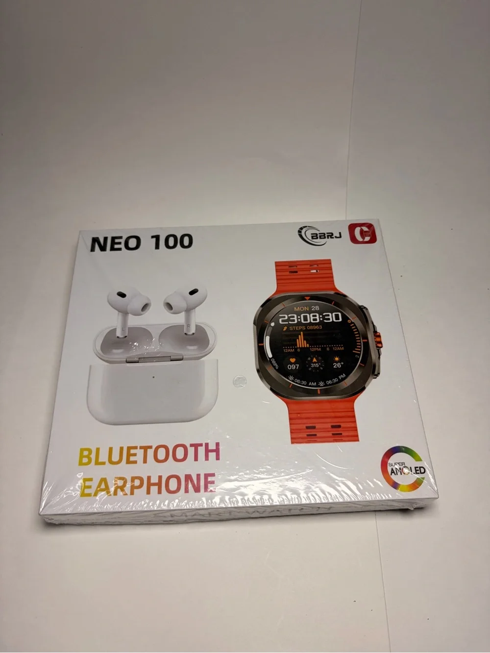 NEO 100 Bluetooth Earphone & Smartwatch Set - White & Orange